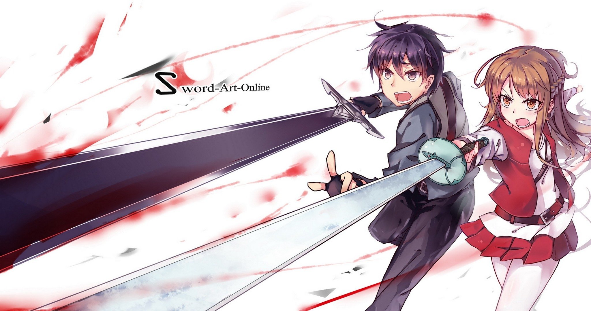 arte anime espada de arte en línea kirigaya kazuto yuki asuna chico chica espadas armas