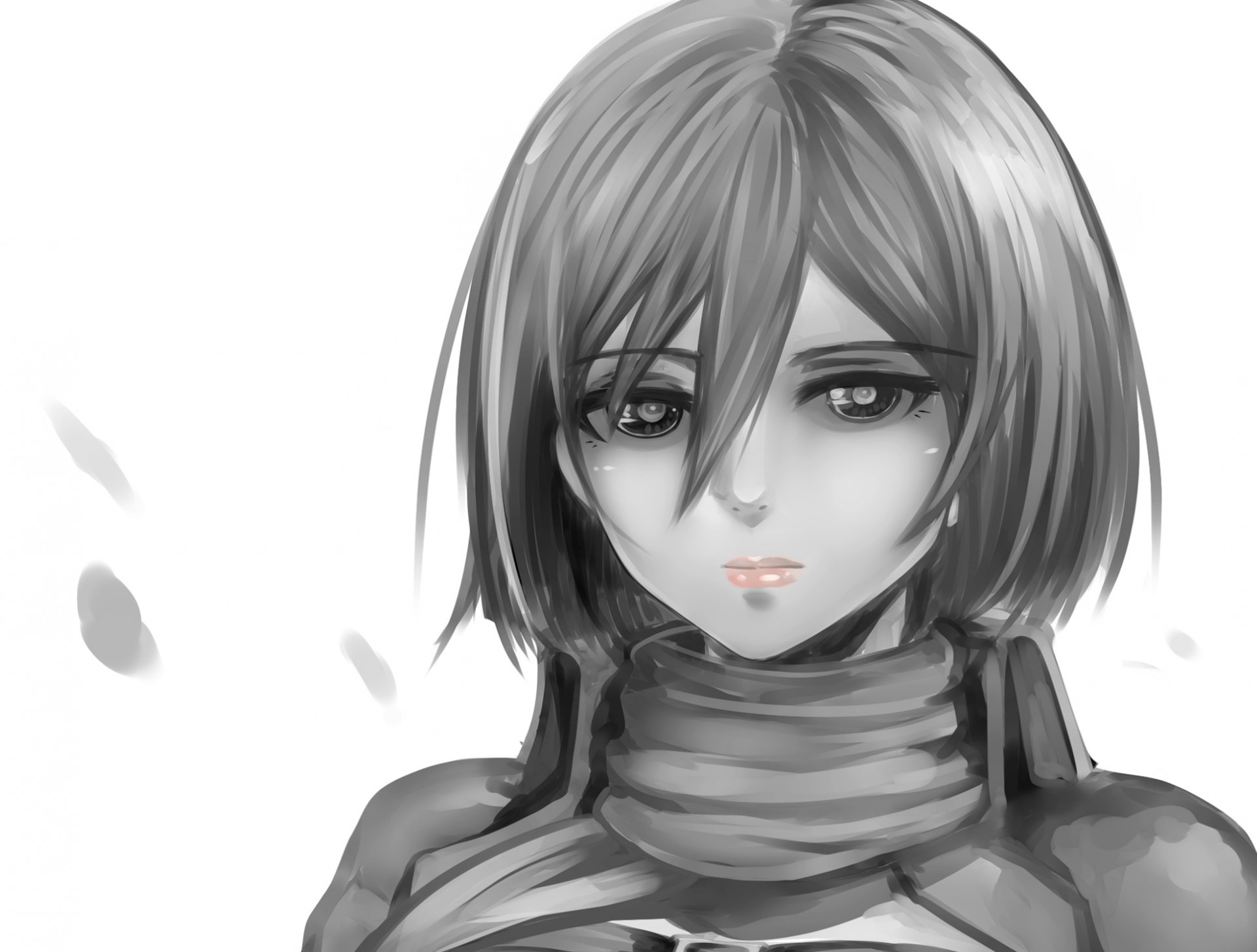 art oni-noboru anime shingeki no kyojin mikasa ackerman girl face eyes monochrome invasion of the giant