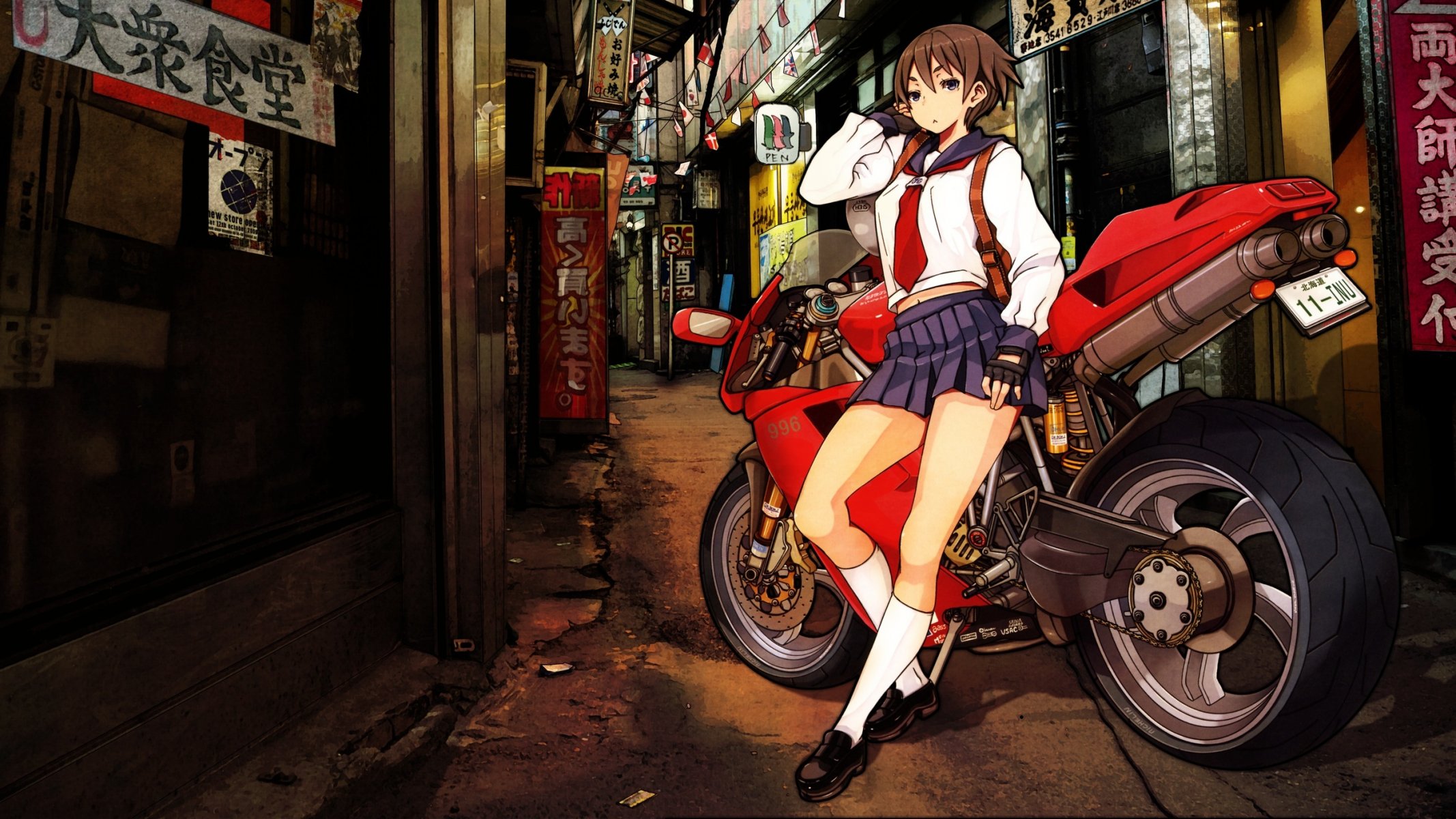 japan hetalia stadt mädchen motorrad gasse