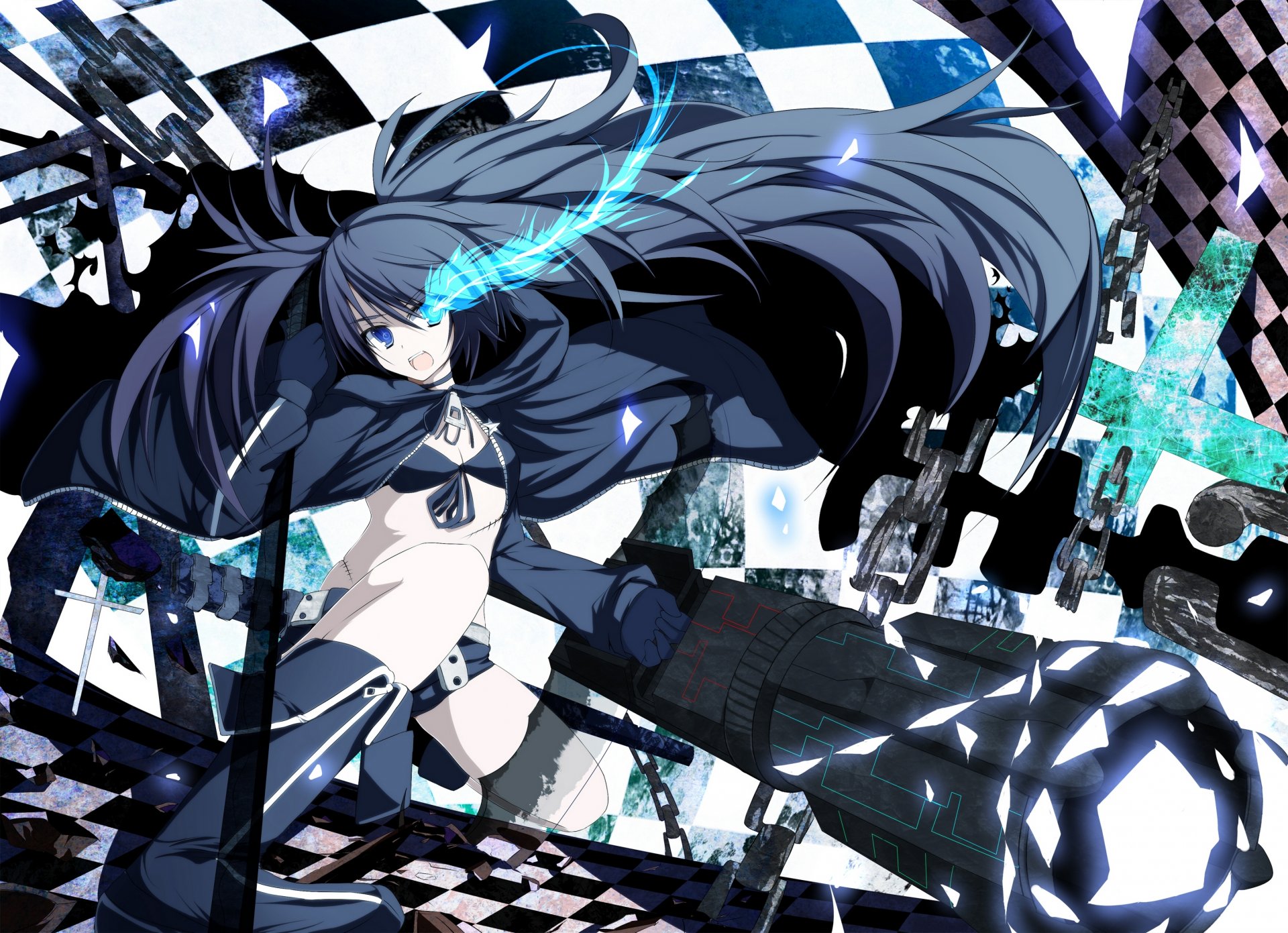 anime black rock shooter black rock shooter mato kuroi broń łańcuchy sztuka dziewczyna gwiazdka