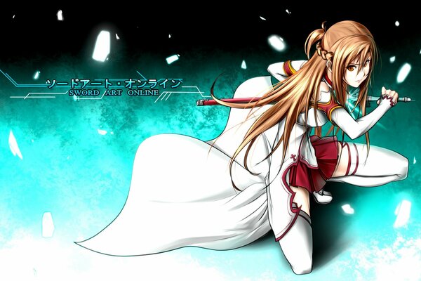 Yuki Asuna en blanco con una espada