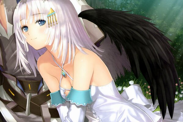 Anime girl avec des ailes noires