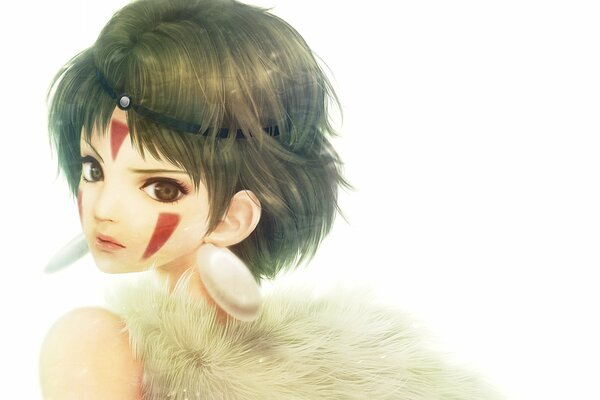 Princesse Mononoke avec un beau mes et des boucles d oreilles