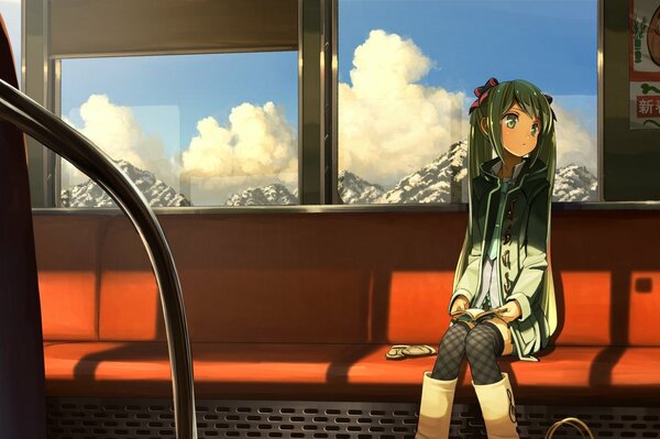 Art Vocaloid hatsune Miku affiches siège mitaines train nuages