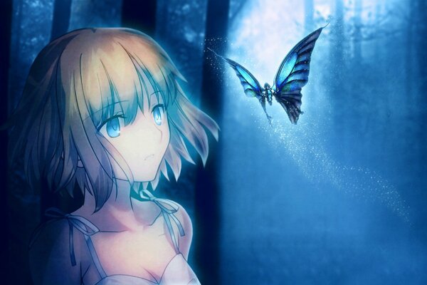 Douvushka and butterfly from anime