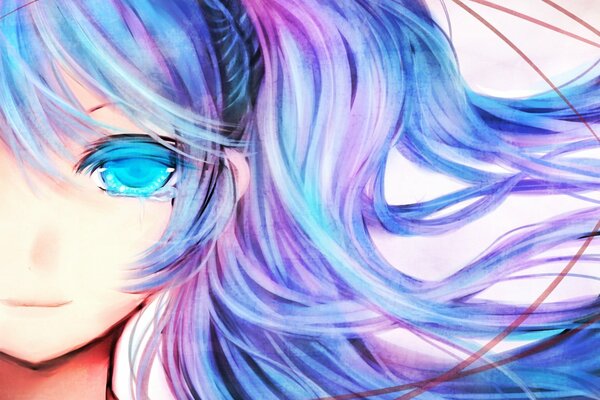 Anime visage de fille avec des cheveux colorés