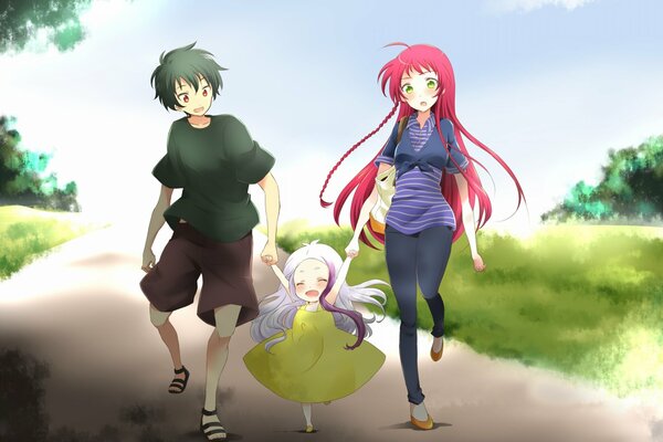 Family on a walk in the park