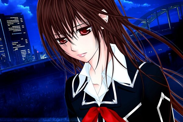 Sad yuki cross on the background of the night city