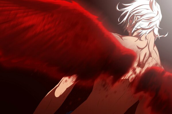 Anime facet z krwawymi skrzydłami