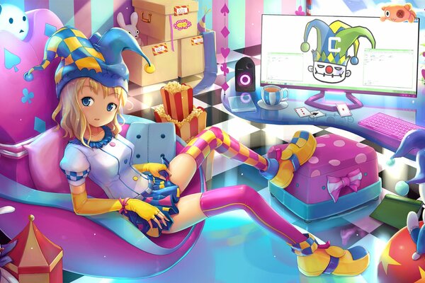 Anime girl in a room with toys