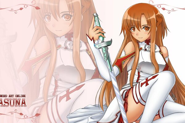 Yuki asuna avec épée sur fond blanc