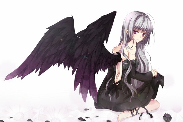 Arte di una ragazza bionda con ali nere