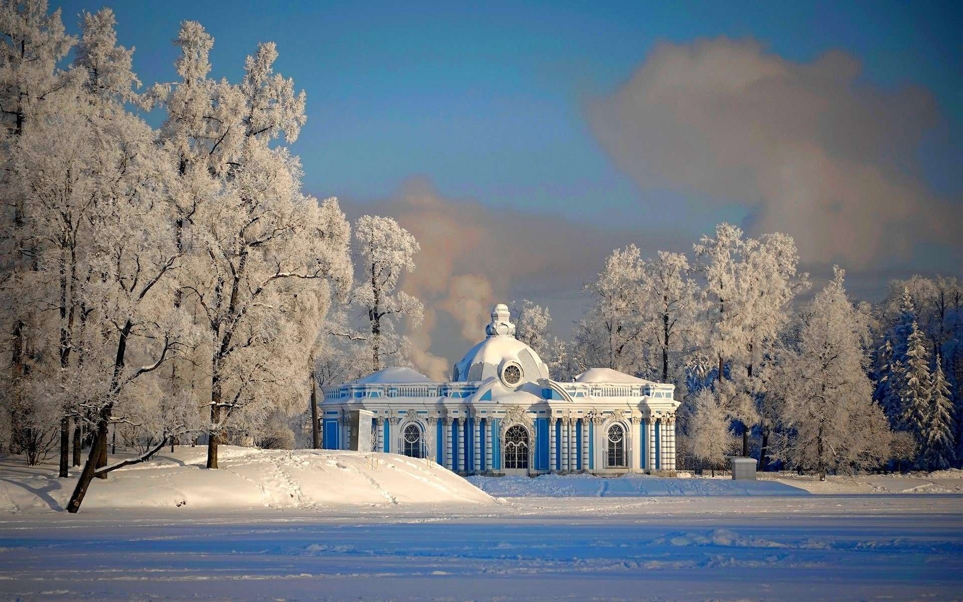 tsarskoye selo palace pavilion landscape snow winter castle