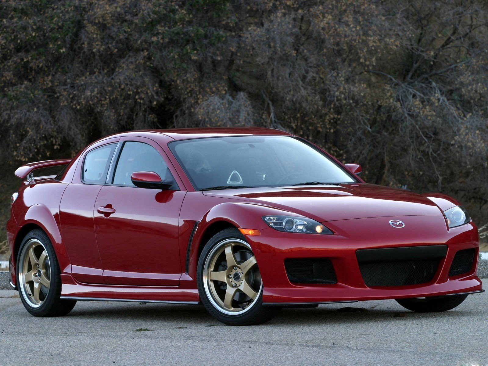 mazda rx8 rojo árboles carretera