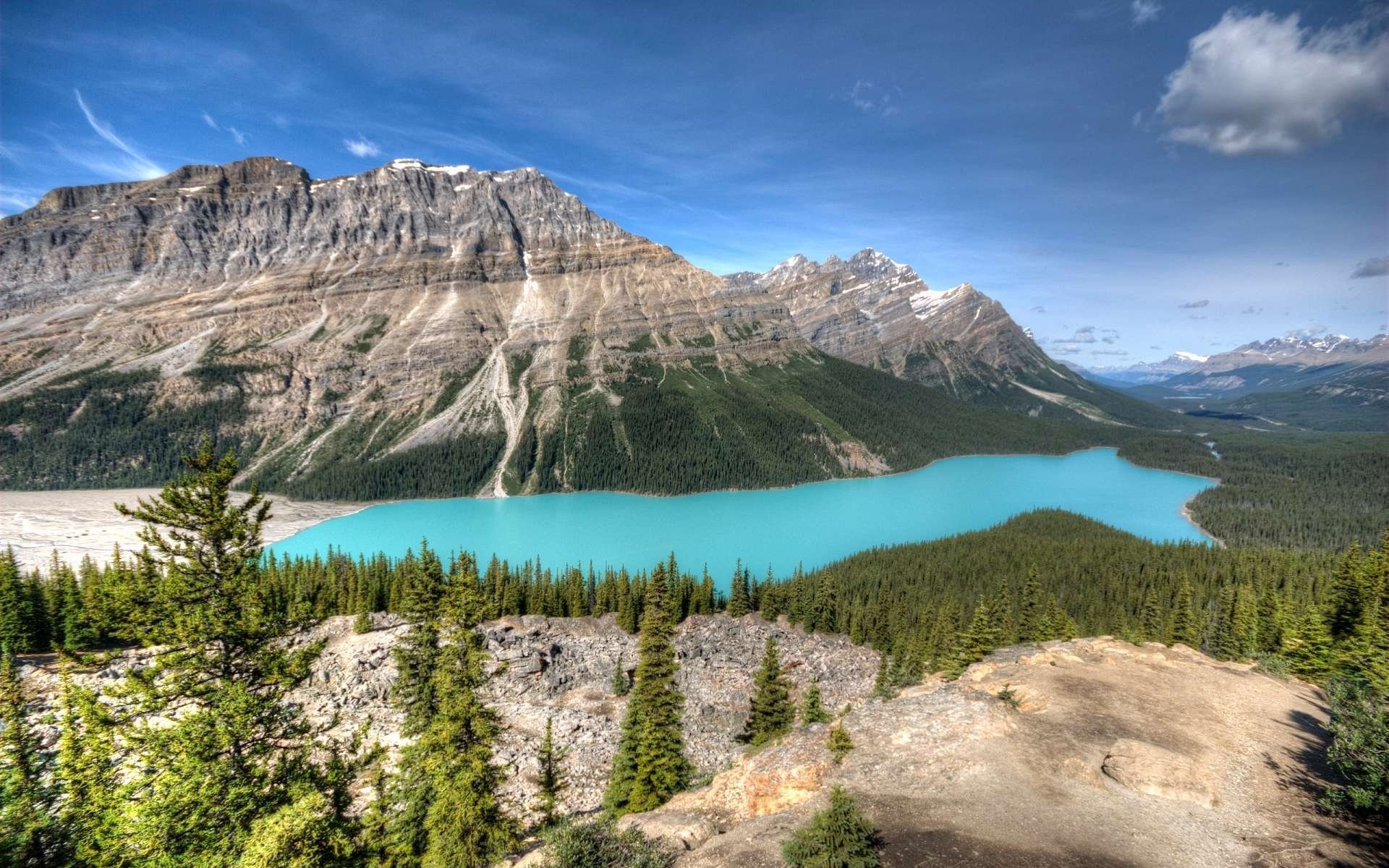 montagnes lac forêt