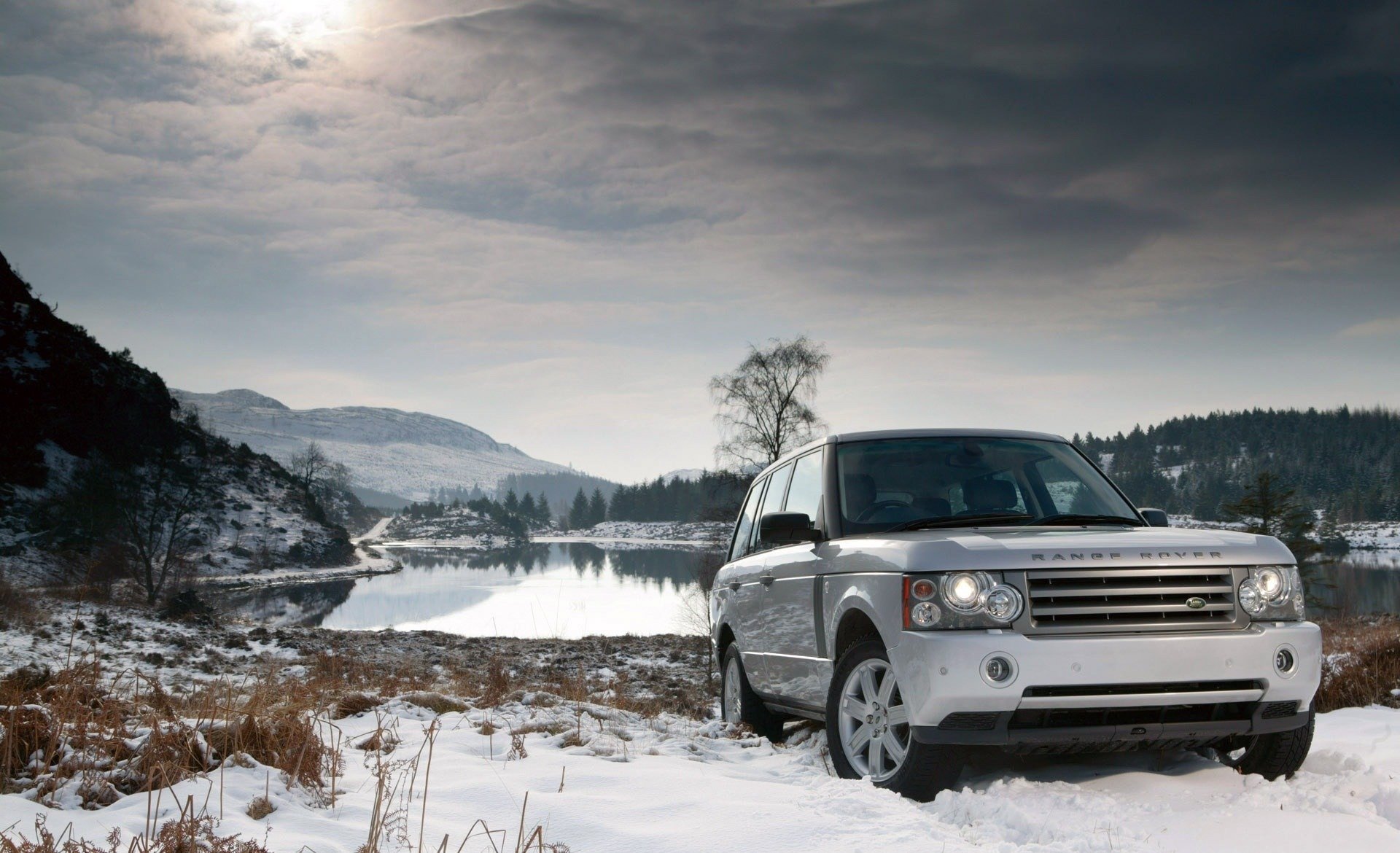 land rover schnee see winter