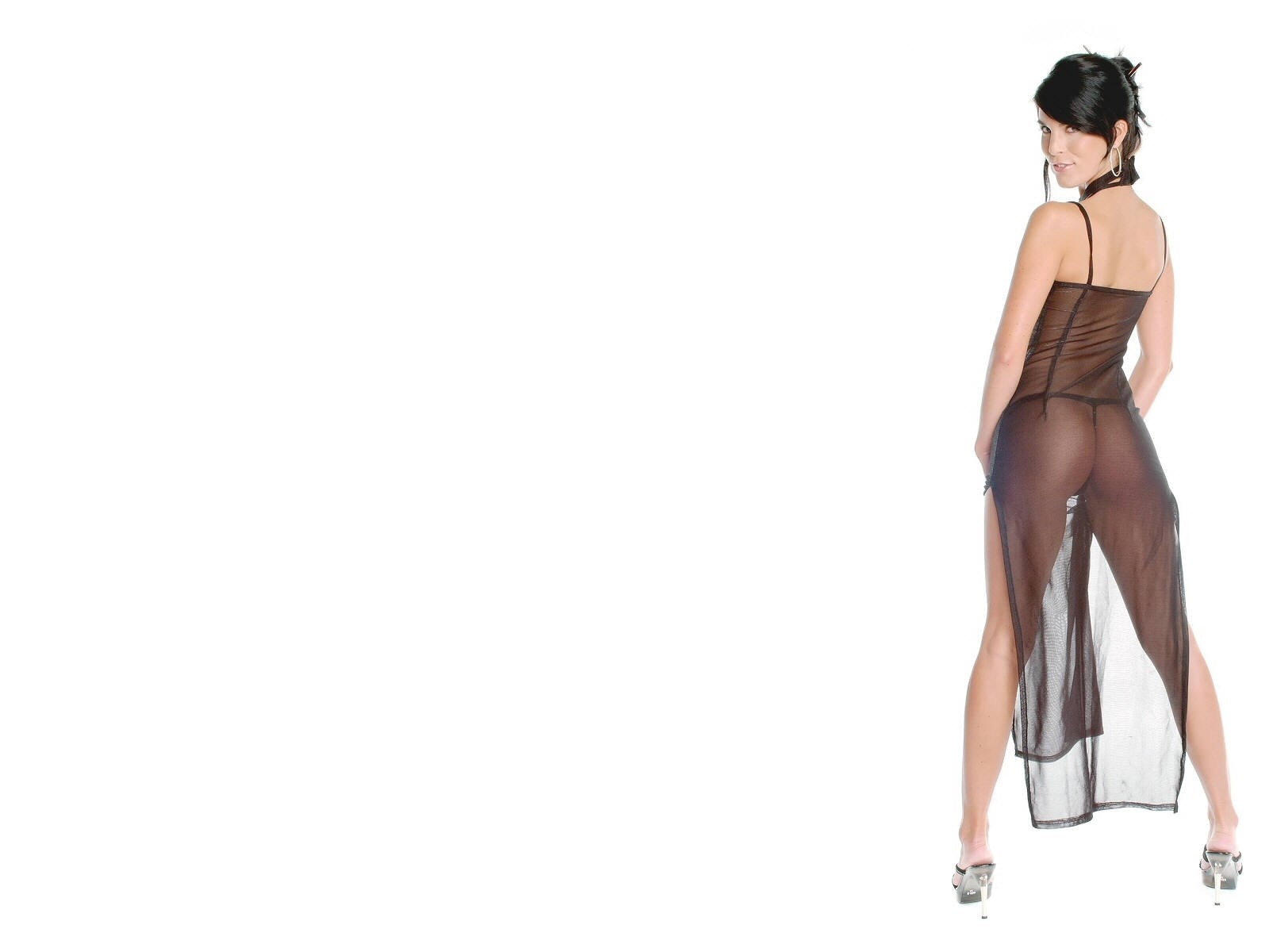 nella brunette transparent dress ass white