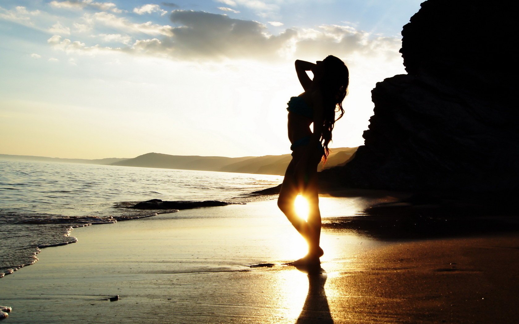 beach shadow sunset figure girl