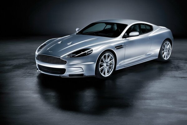 Silver shimmering Aston Martin