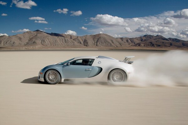 Cool Bugatti rushes through the desert