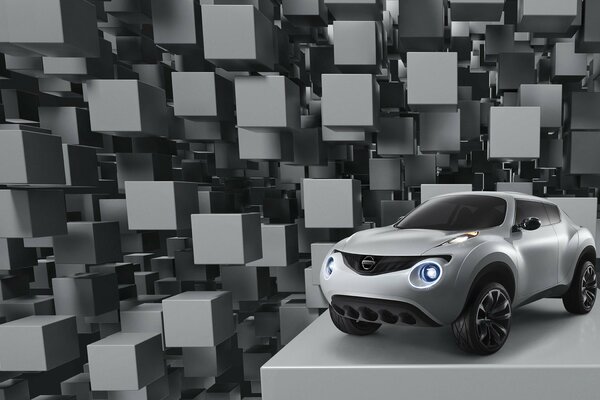 Nissan-Konzept auf grauem Würfel-Hintergrund