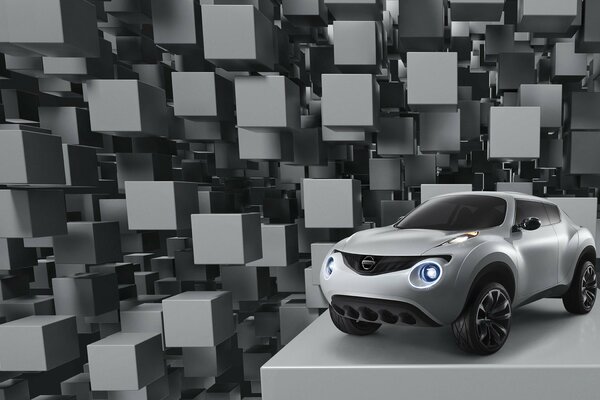 Nissan concept on the background of gray cubes