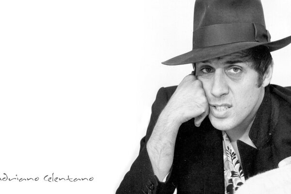 Popular actor Adriano Celentano in a wide-brimmed hat