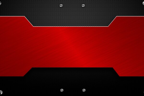 Metal plate with screws, red line on dark gray background