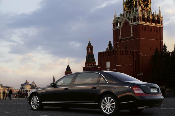 Maybach 62 stands on Red Square near the Kremlin