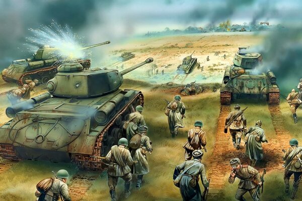 Танковое наступление солдат красной армии