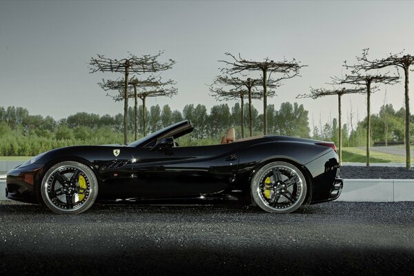 Ferrari negro sin conductor parado en la carretera