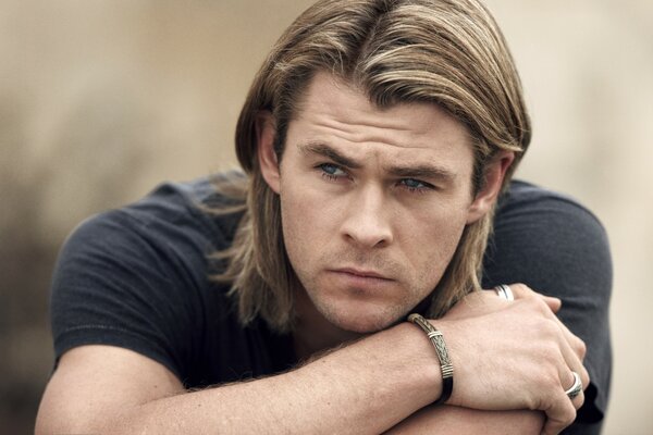 Actor Chris Hemsworth in thought