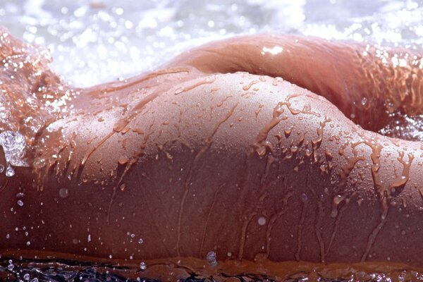 Desnudo culo en espuma de mar