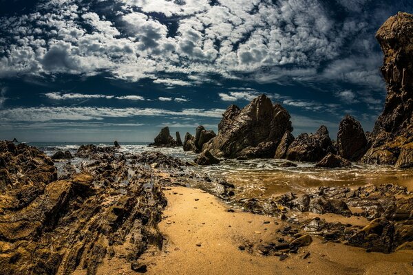 Moonscape with clouds and rocks