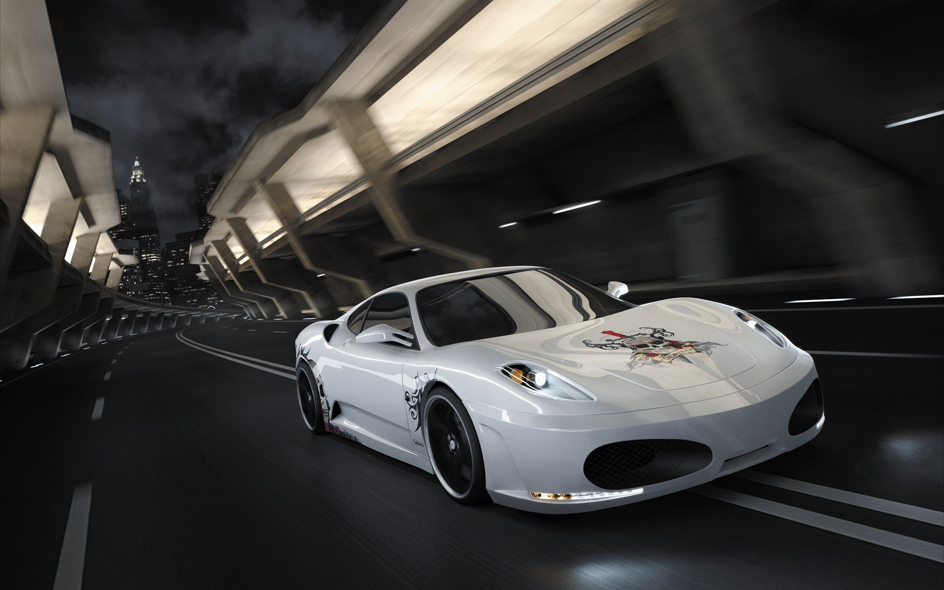 ferrari f430 calavera strada notte