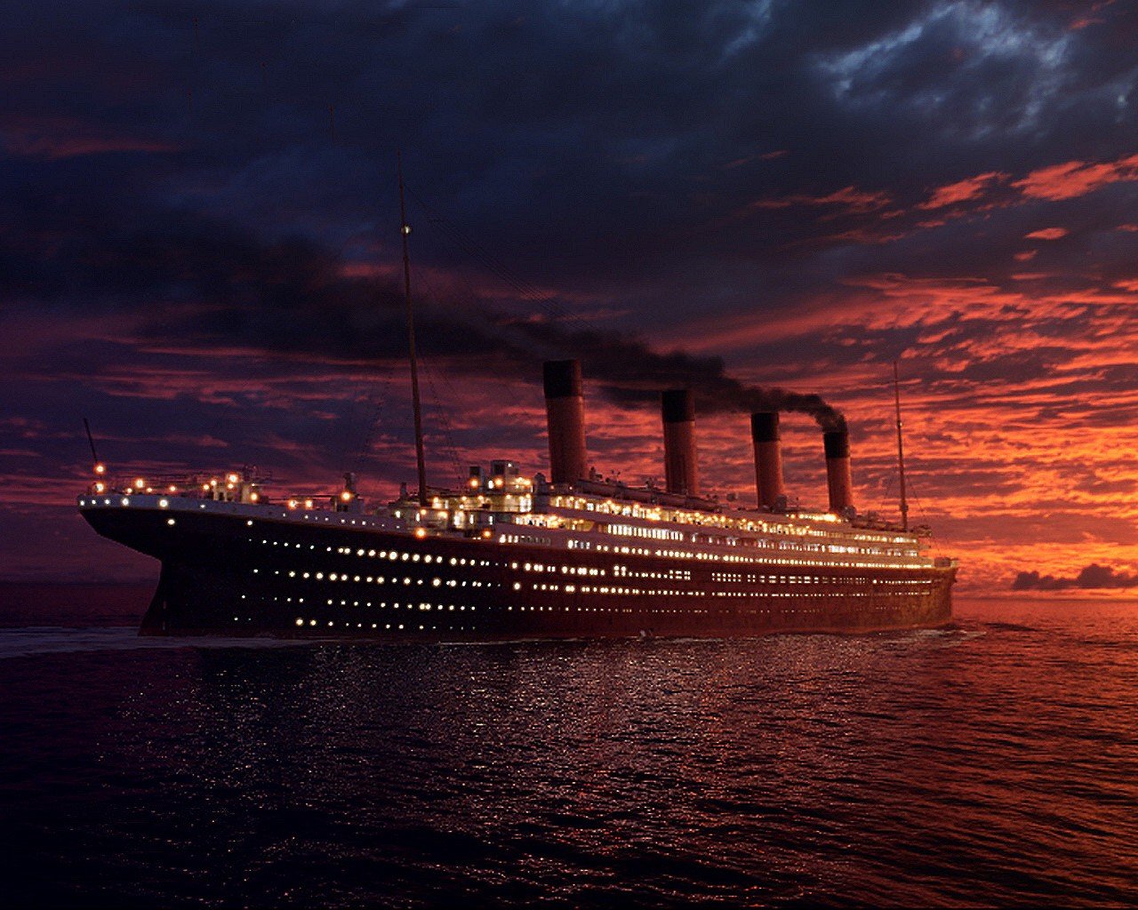 titanic ship sunset