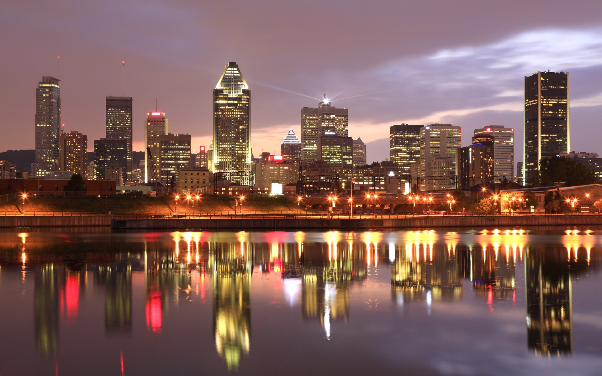 canadá montreal noche luces reflexión