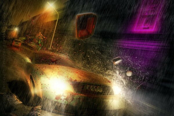 Audi Sport sullo sfondo della pioggia