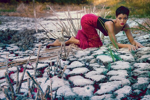 La Chanteuse Rihanna. Photographie sur fond de nature