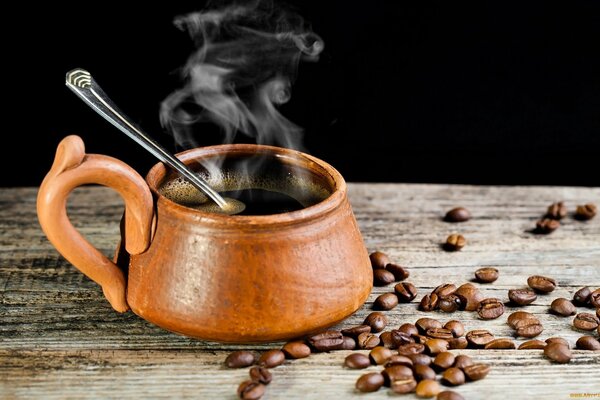 Black coffee beans on the table