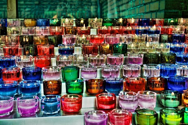 Multicolored candles in production