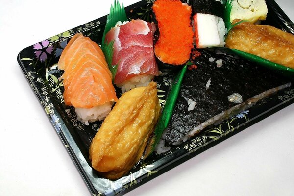 Assorted delicious sushi with seafood