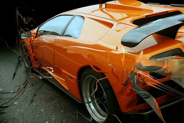 Auto arancione, carta da parati con Lambo