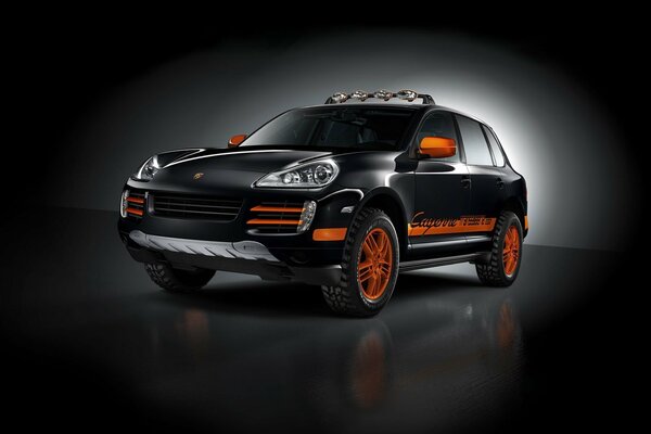 Tuned in black and orange colors Porsche