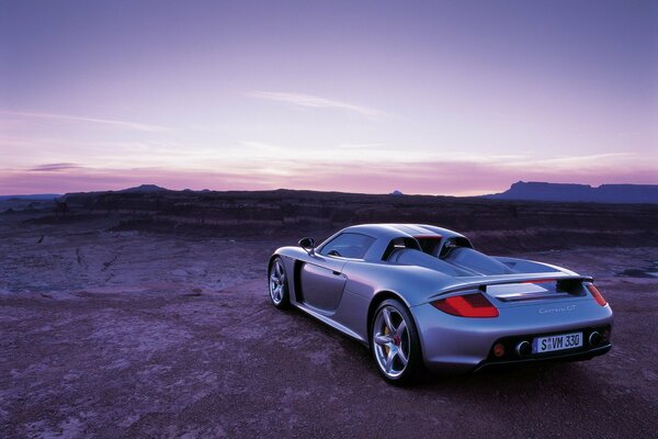 Racing car in the sunset