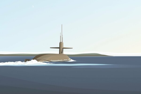 Minimalistic image of a submarine at sea