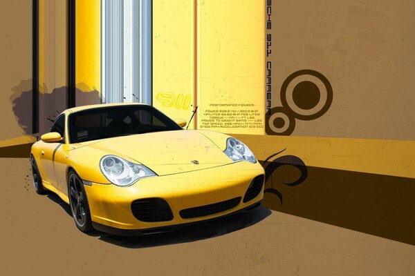 Porsche amarillo sobre fondo procesado amarillo