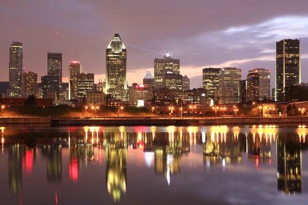 Night lights of Canada with reflection in the water