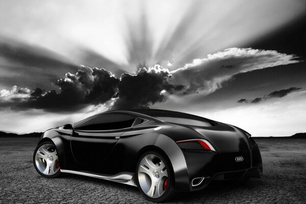 Audi sports car in black and white stylish background