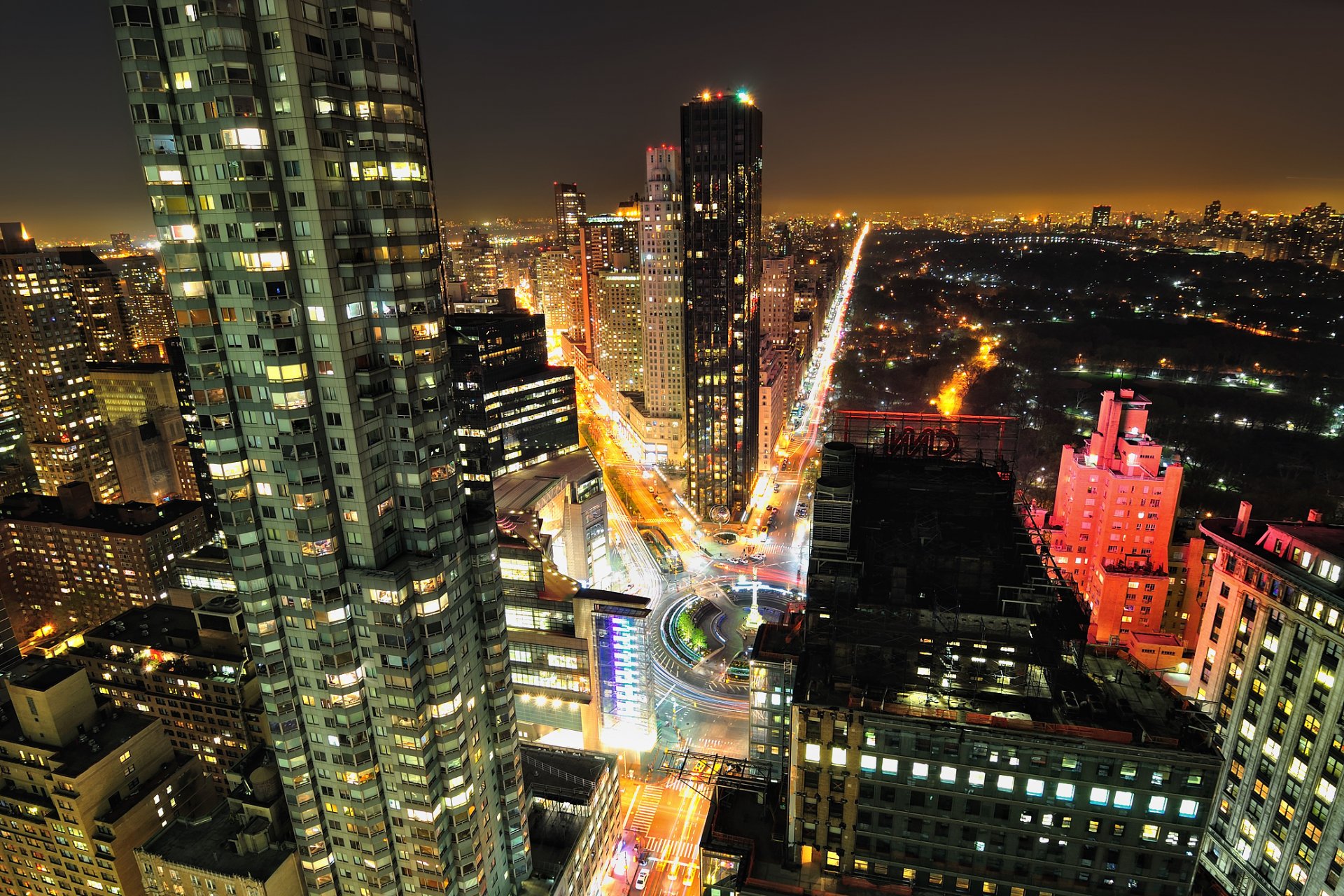 manhattan zentral park nacht new york gebäude straße autos